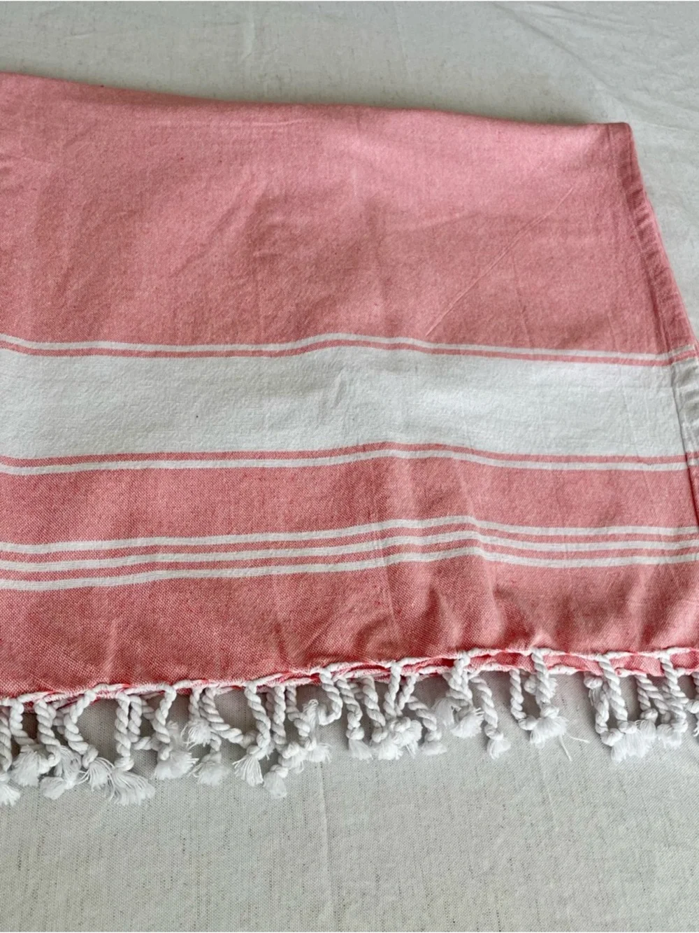 Lane Linen Turkish Beach Towel - Pink White Striped - Oversized 36.5W x70L EUC